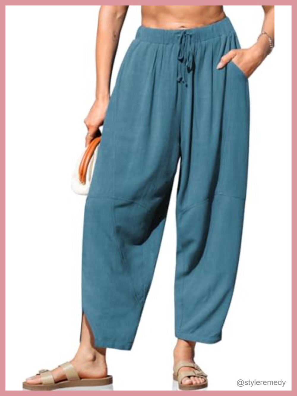 Women's Linen Harem Pants with Pockets Wide Leg Casual Boho